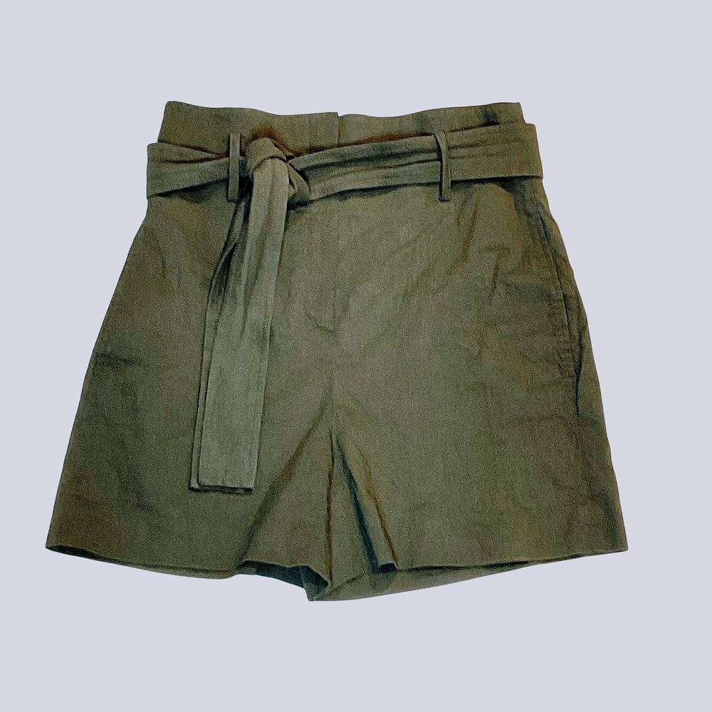 Theory Womens Olive Green High Waist Shorts Belted Eco Crunch Wash Linen blend 4